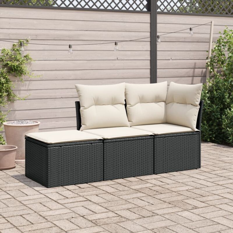foto del prodotto vidaxl set divani da giardino 3 pz con cuscini in polyrattan nero