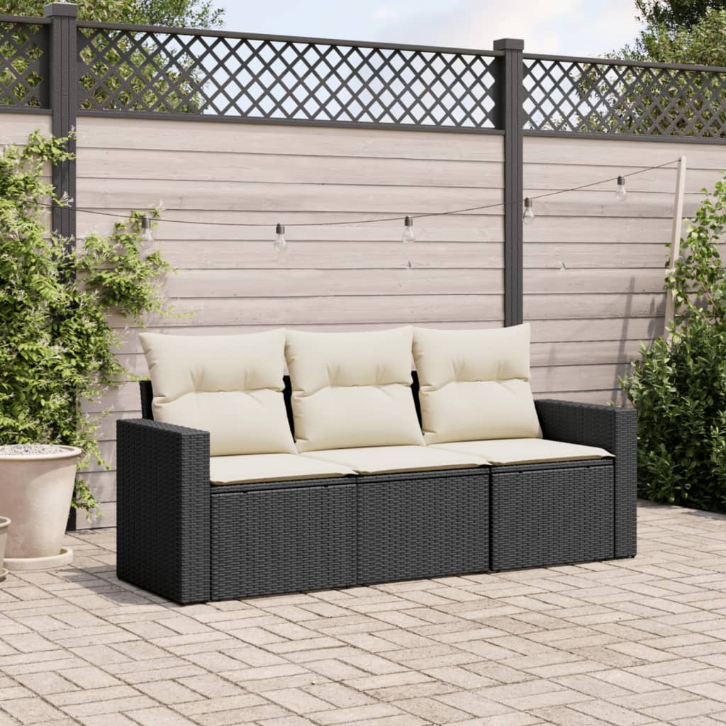 foto del prodotto vidaxl set divani da giardino 3 pz con cuscini in polyrattan nero