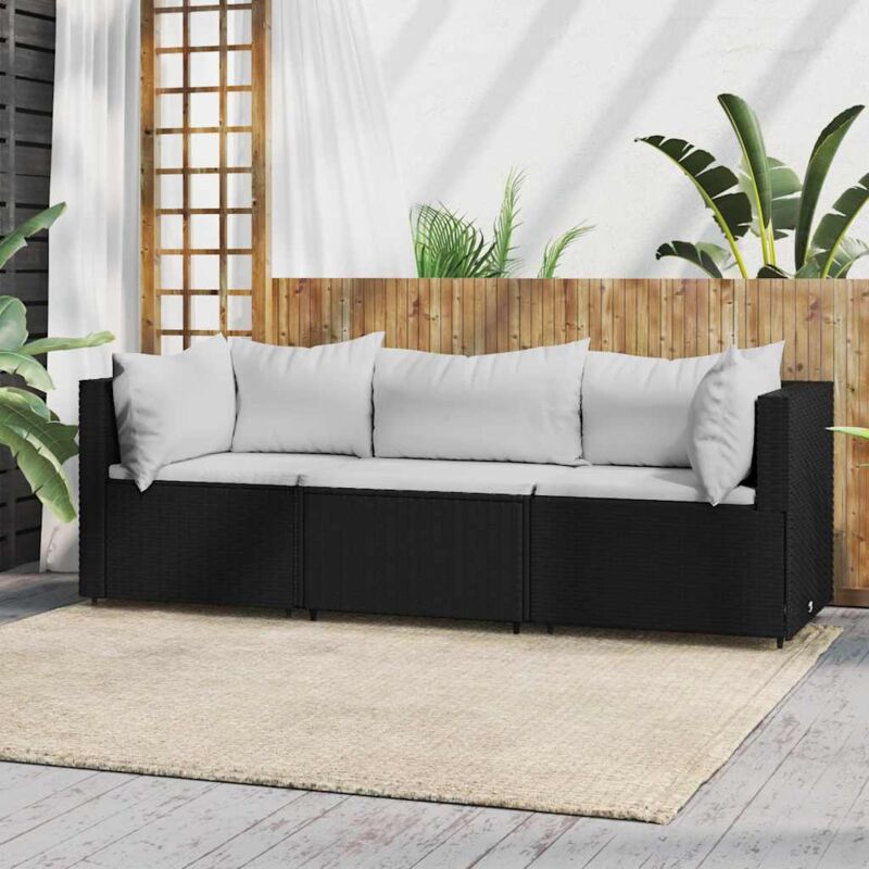 foto del prodotto vidaxl set divani da giardino 3 pz con cuscini nero in polyrattan