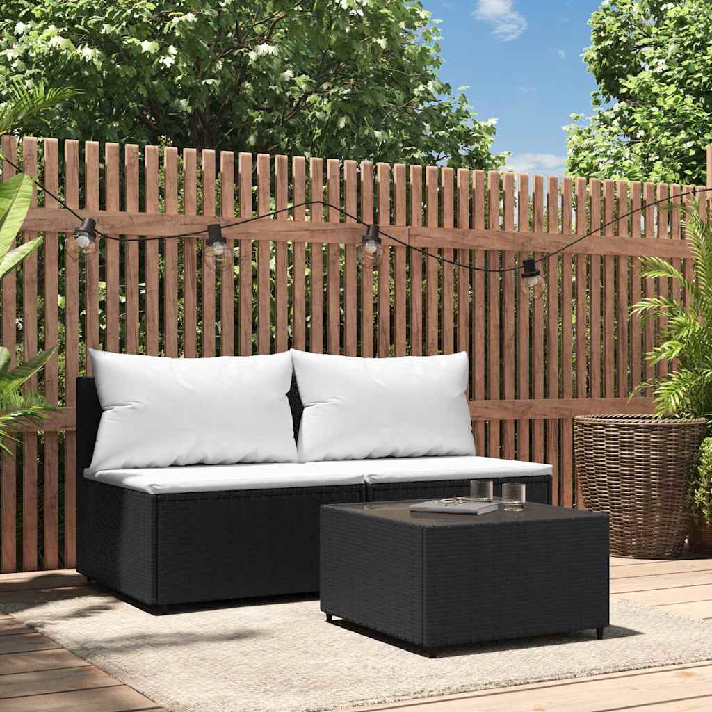 foto del prodotto vidaxl set divani da giardino 3 pz con cuscini nero in polyrattan