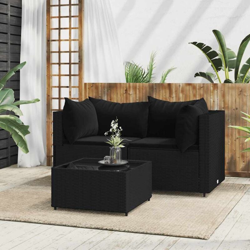 foto del prodotto vidaxl set divani da giardino 3 pz con cuscini nero in polyrattan