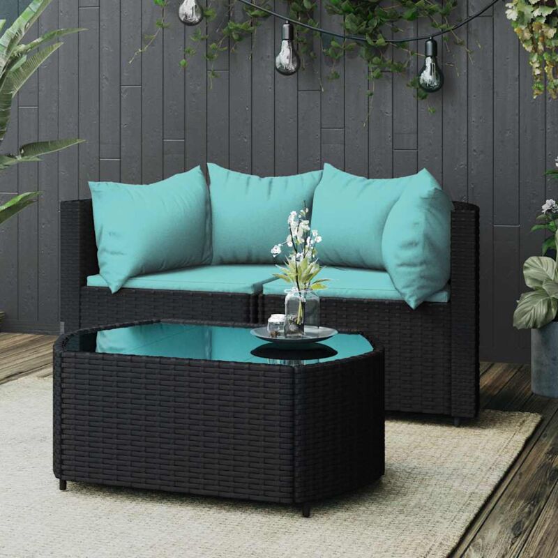 foto del prodotto vidaxl set divani da giardino 3 pz con cuscini nero in polyrattan