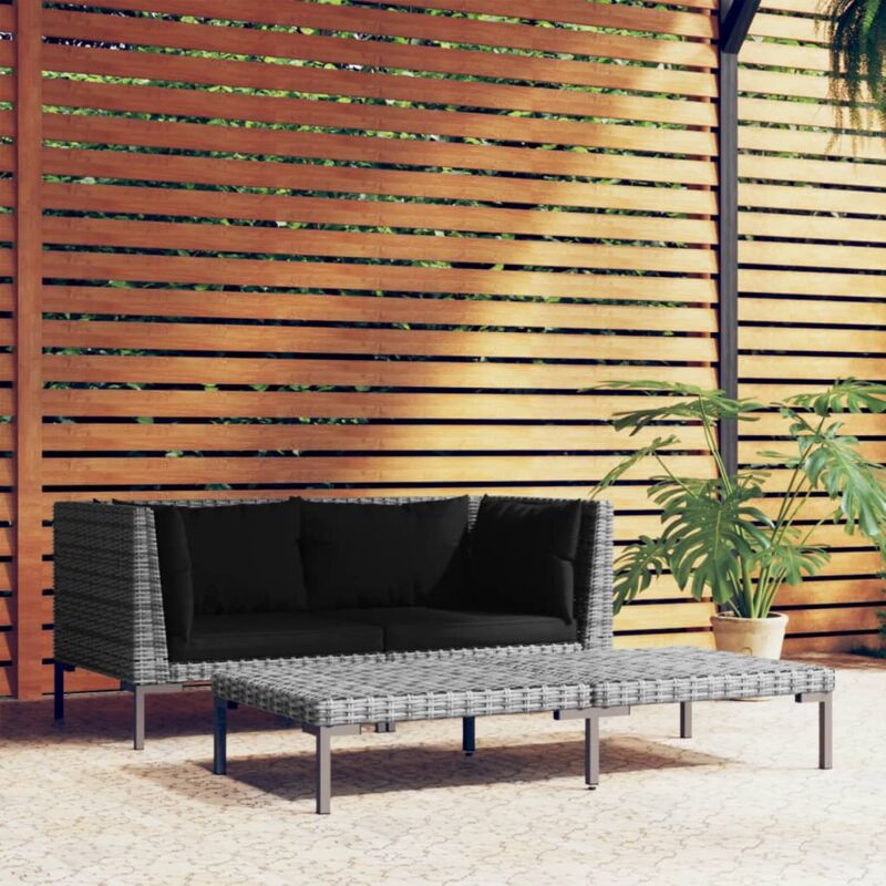 foto del prodotto vidaxl set divani da giardino 3 pz grigio scuro polyrattan mezzo tondo