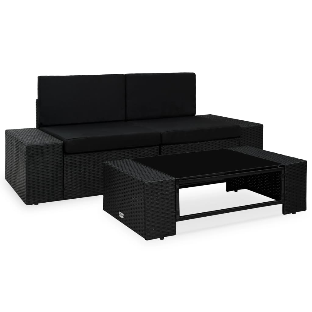 foto del prodotto vidaxl set divani da giardino 3 pz in polyrattan nero