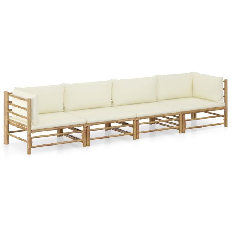 foto del prodotto vidaxl set divani da giardino 4 pz con cuscini bianco crema in bamb 