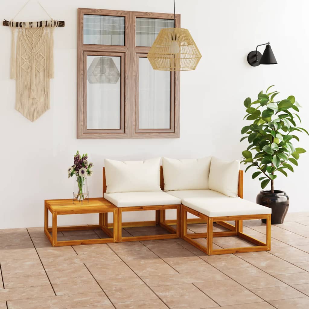 foto del prodotto vidaxl set divani da giardino 4 pz con cuscini crema in legno acacia