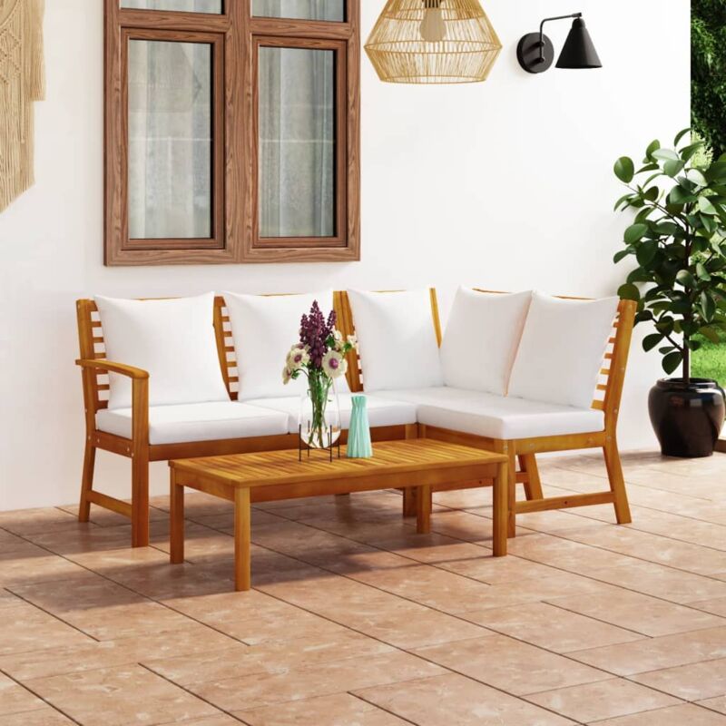 foto del prodotto vidaxl set divani da giardino 4 pz con cuscini crema in legno acacia