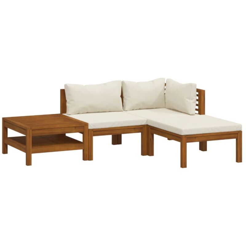 foto del prodotto vidaxl set divani da giardino 4 pz con cuscini crema in legno acacia