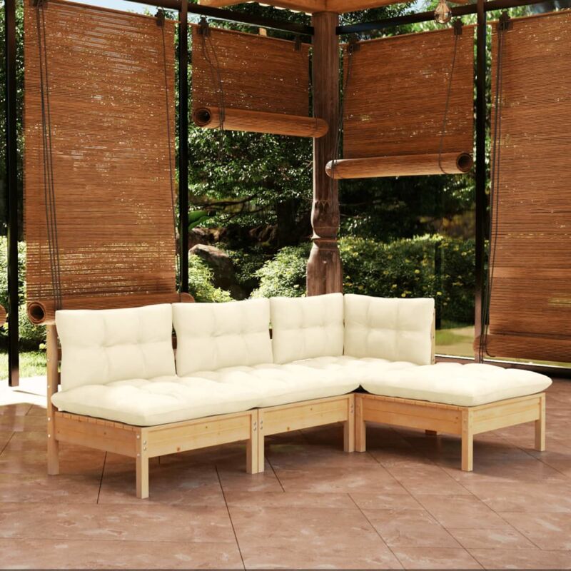 foto del prodotto vidaxl set divani da giardino 4 pz con cuscini crema in massello di pino