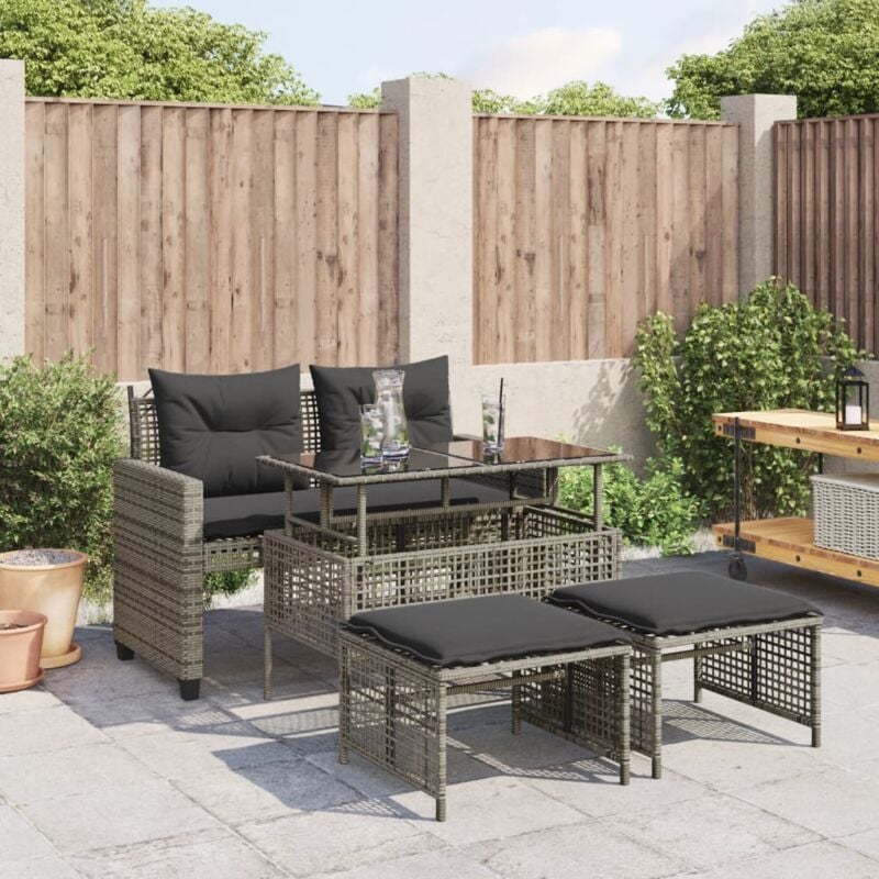 foto del prodotto vidaxl set divani da giardino 4 pz con cuscini grigio polyrattan vetro