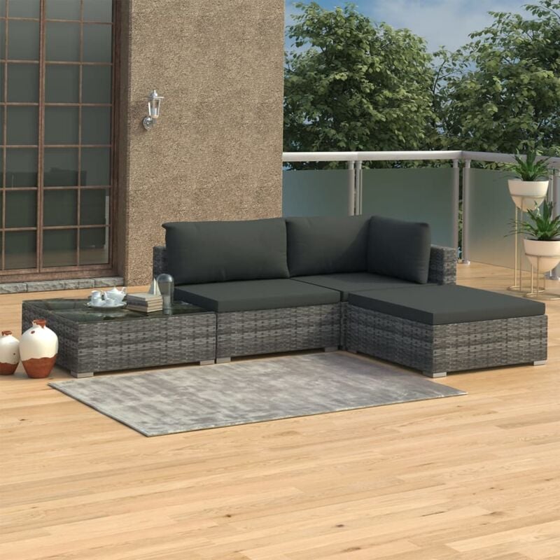 foto del prodotto vidaxl set divani da giardino 4 pz con cuscini in polyrattan grigio