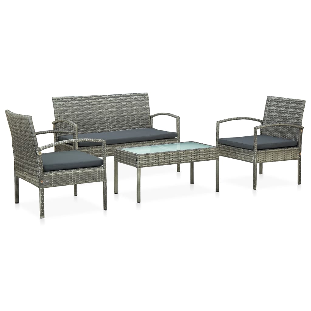 foto del prodotto vidaxl set divani da giardino 4 pz con cuscini in polyrattan grigio