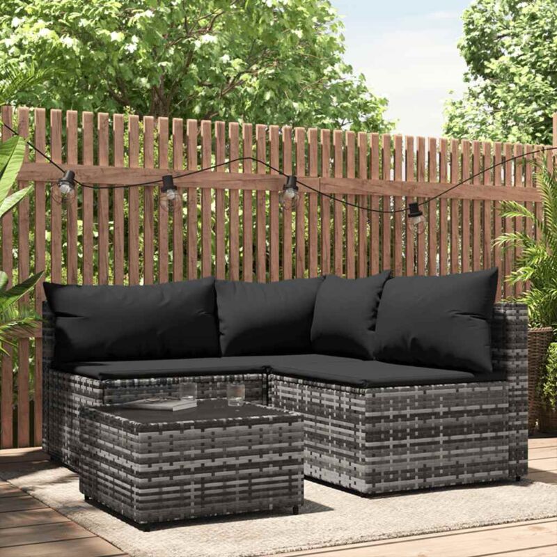 foto del prodotto vidaxl set divani da giardino 4 pz con cuscini in polyrattan grigio