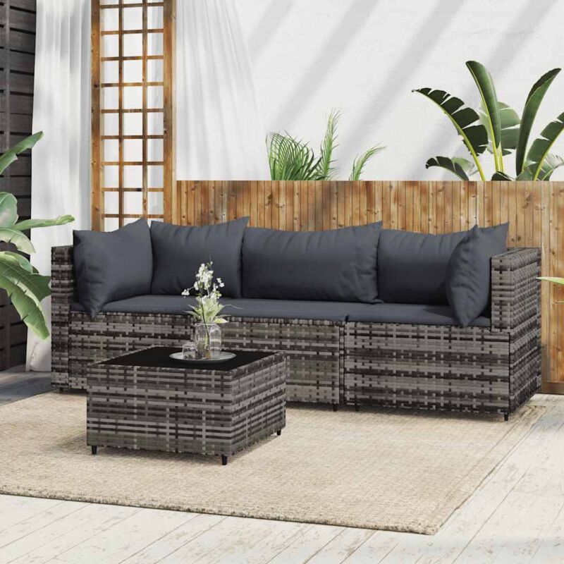 foto del prodotto vidaxl set divani da giardino 4 pz con cuscini in polyrattan grigio