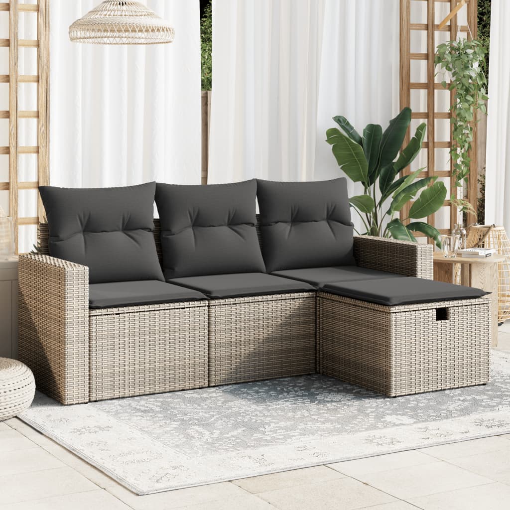 foto del prodotto vidaxl set divani da giardino 4 pz con cuscini in polyrattan grigio
