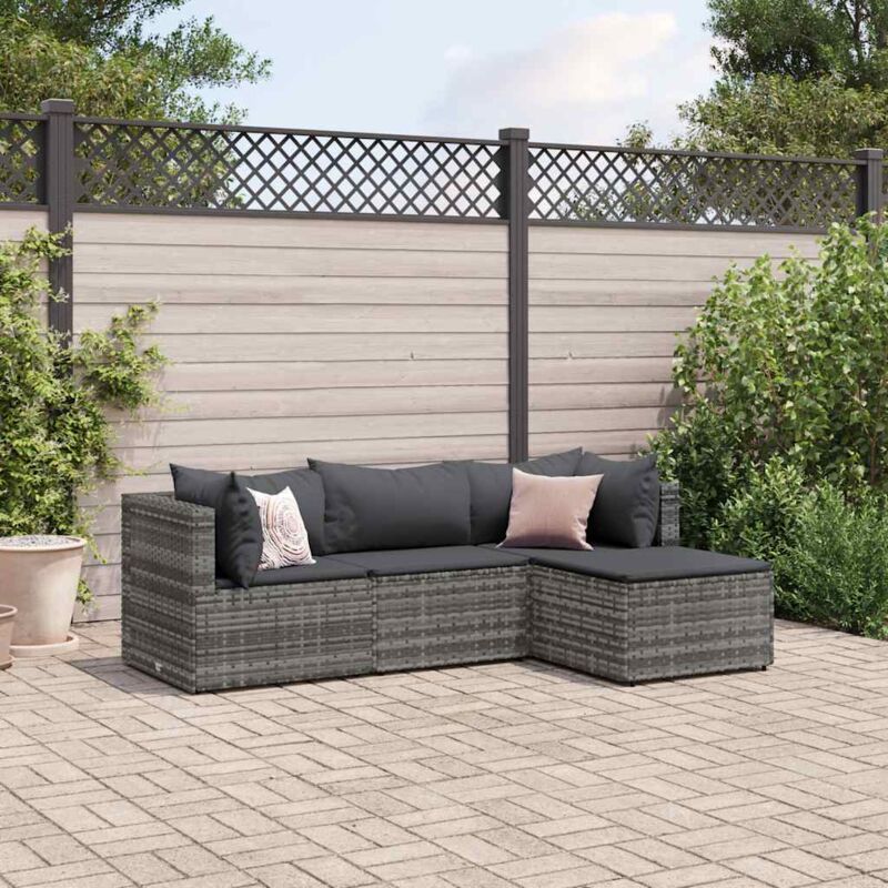 foto del prodotto vidaxl set divani da giardino 4 pz con cuscini in polyrattan grigio