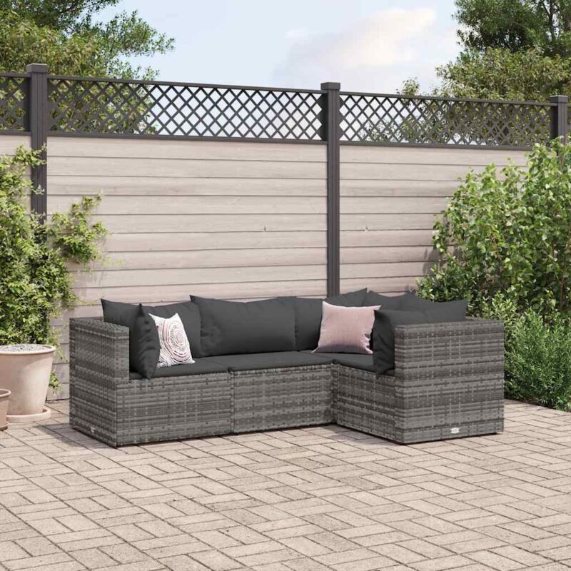 foto del prodotto vidaxl set divani da giardino 4 pz con cuscini in polyrattan grigio