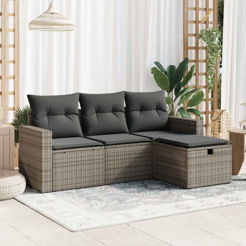foto del prodotto vidaxl set divani da giardino 4 pz con cuscini in polyrattan grigio