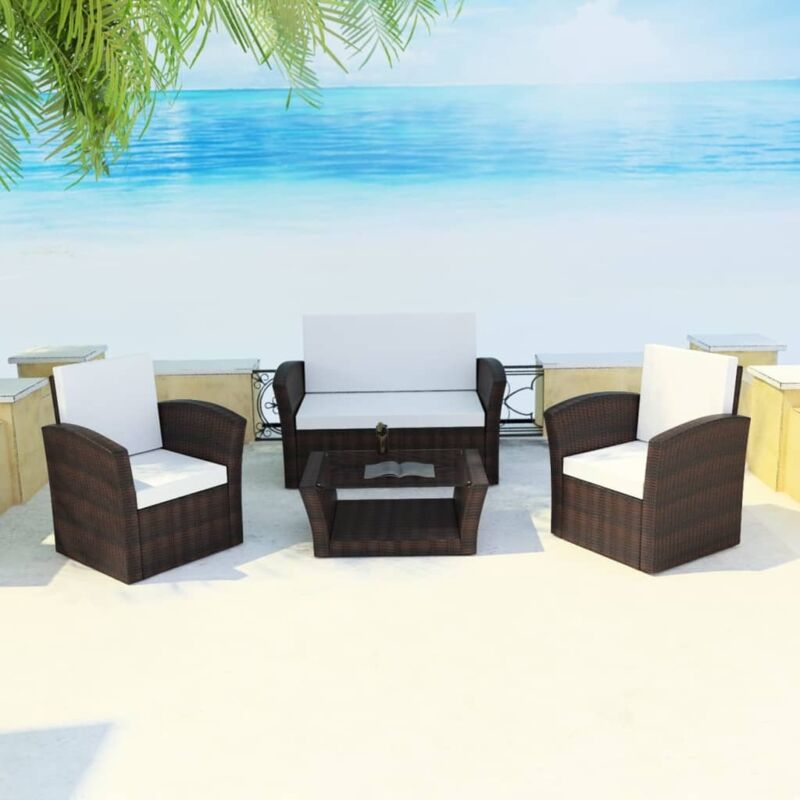 foto del prodotto vidaxl set divani da giardino 4 pz con cuscini in polyrattan marrone