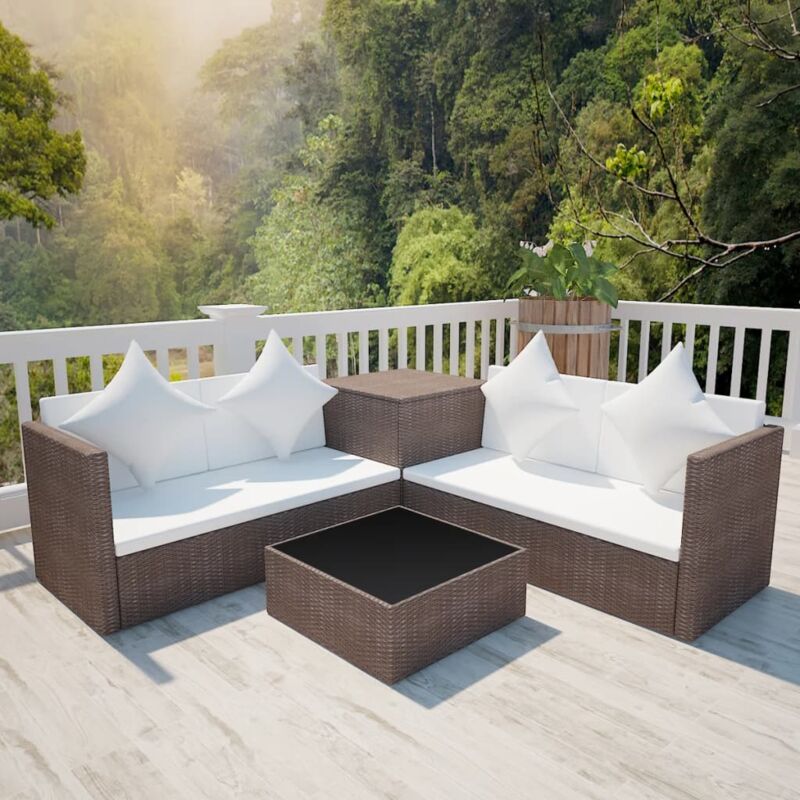 foto del prodotto vidaxl set divani da giardino 4 pz con cuscini in polyrattan marrone