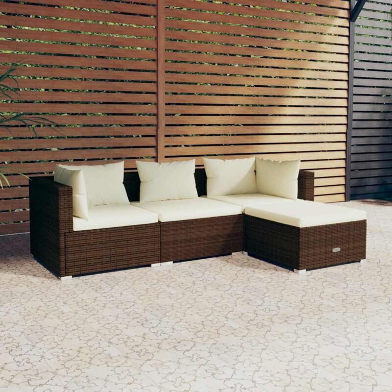 foto del prodotto vidaxl set divani da giardino 4 pz con cuscini in polyrattan marrone