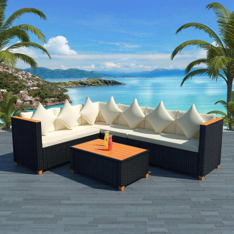 foto del prodotto vidaxl - set divani da giardino 4 pz con cuscini in polyrattan nero