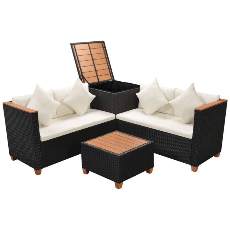 foto del prodotto vidaxl set divani da giardino 4 pz con cuscini in polyrattan nero