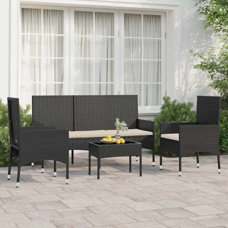 foto del prodotto vidaxl set divani da giardino 4 pz con cuscini nero in polyrattan