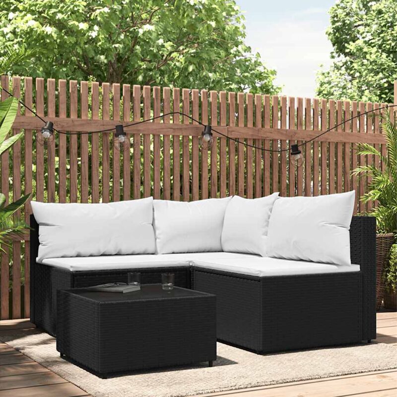 foto del prodotto vidaxl set divani da giardino 4 pz con cuscini nero in polyrattan
