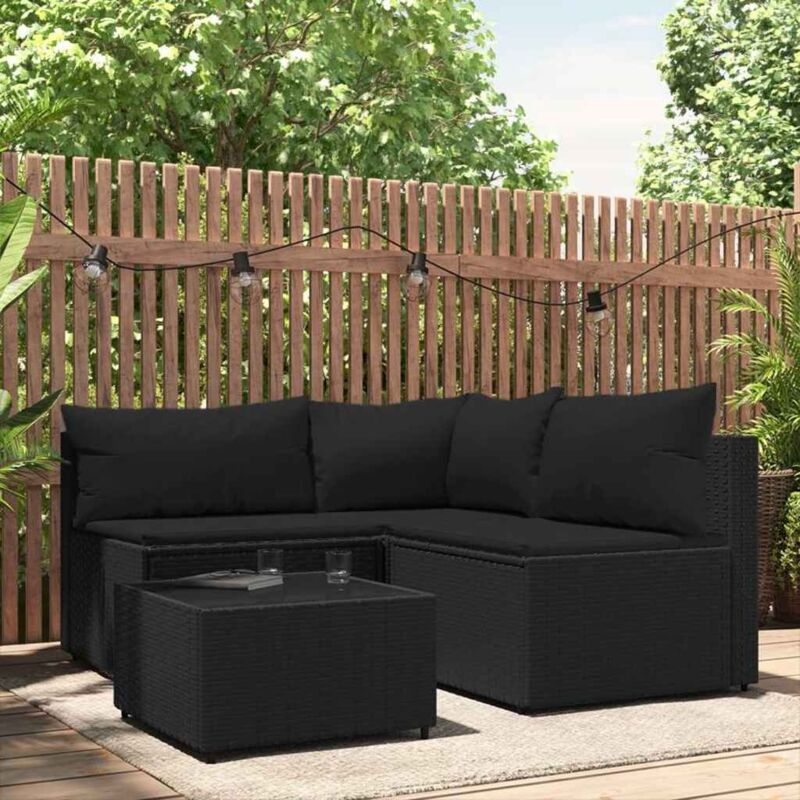foto del prodotto vidaxl set divani da giardino 4 pz con cuscini nero in polyrattan