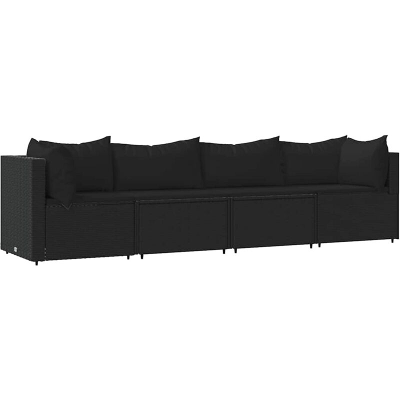 foto del prodotto vidaxl set divani da giardino 4 pz con cuscini nero in polyrattan
