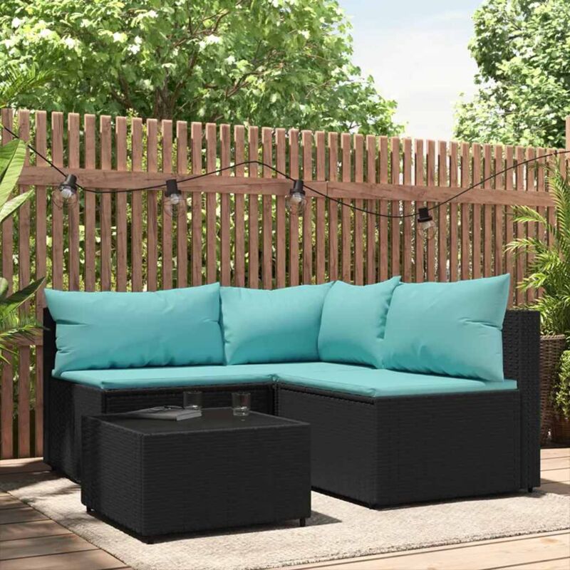 foto del prodotto vidaxl set divani da giardino 4 pz con cuscini nero in polyrattan