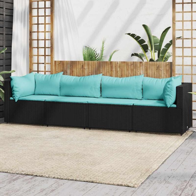 foto del prodotto vidaxl set divani da giardino 4 pz con cuscini nero in polyrattan