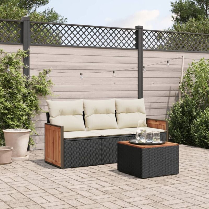 foto del prodotto vidaxl set divani da giardino 4 pz con cuscini nero in polyrattan