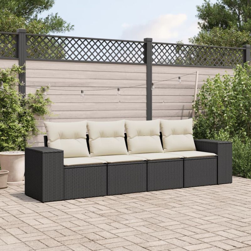 foto del prodotto vidaxl set divani da giardino 4 pz con cuscini nero in polyrattan