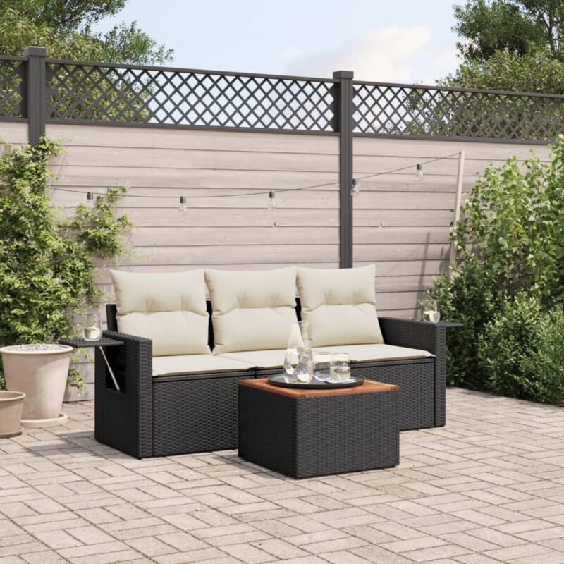 foto del prodotto vidaxl set divani da giardino 4 pz con cuscini nero in polyrattan