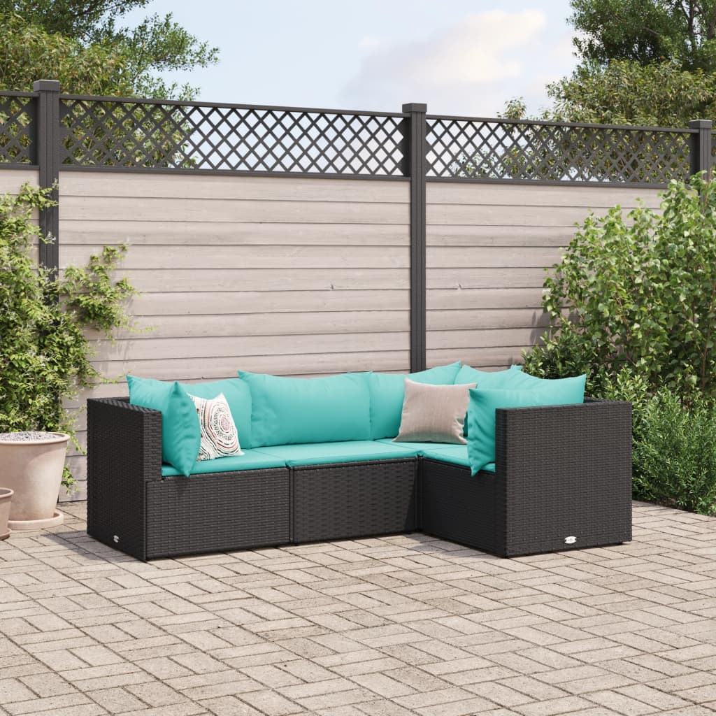 foto del prodotto vidaxl set divani da giardino 4 pz con cuscini nero in polyrattan