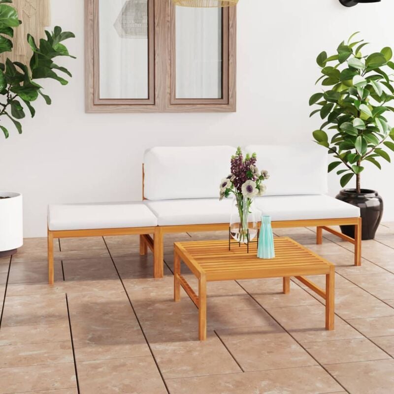 foto del prodotto vidaxl set divani da giardino 4pz cuscini crema legno massello di teak