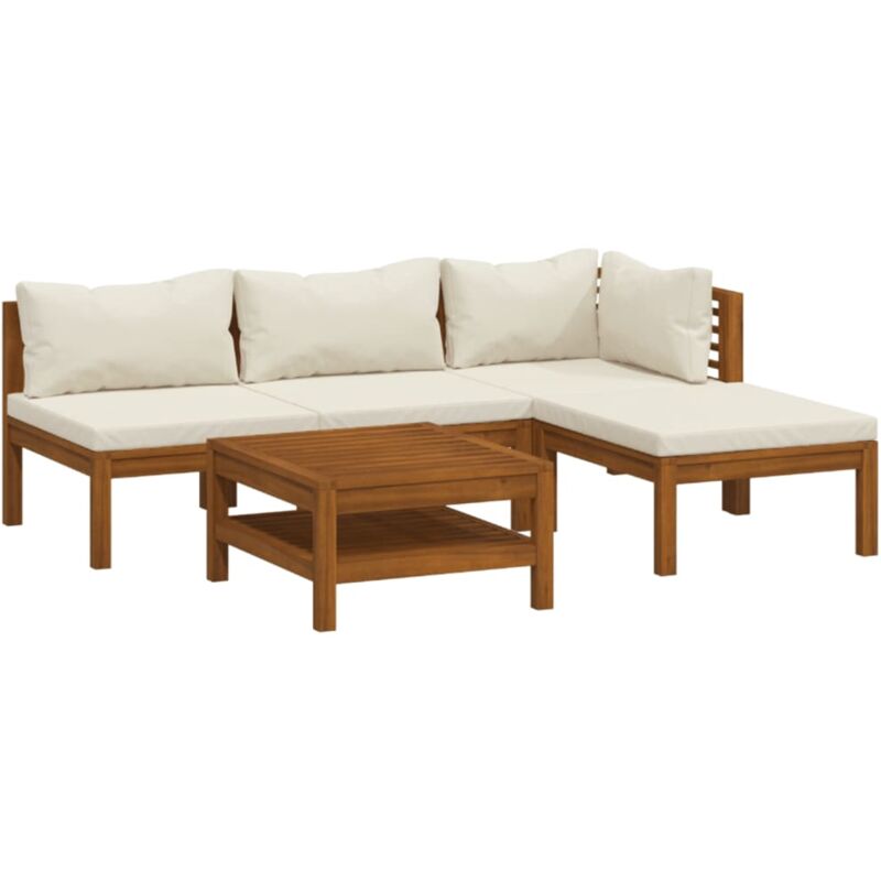 foto del prodotto vidaxl set divani da giardino 5 pz con cuscini crema in legno acacia