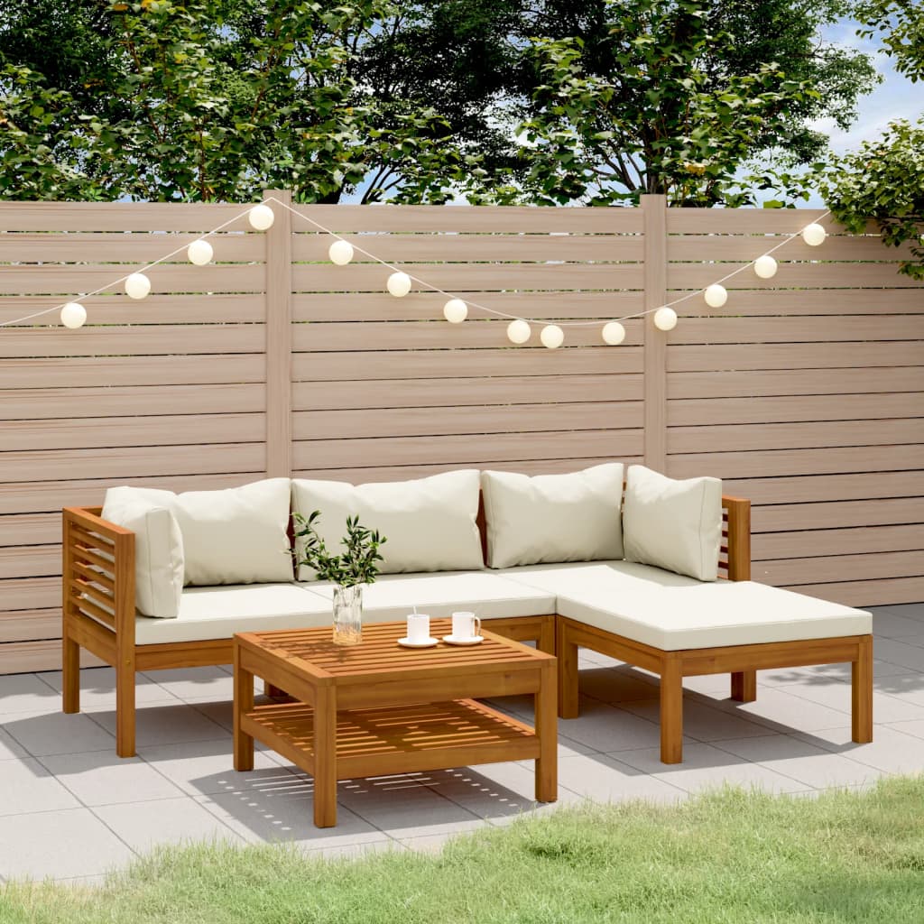 foto del prodotto vidaxl set divani da giardino 5 pz con cuscini crema in legno acacia