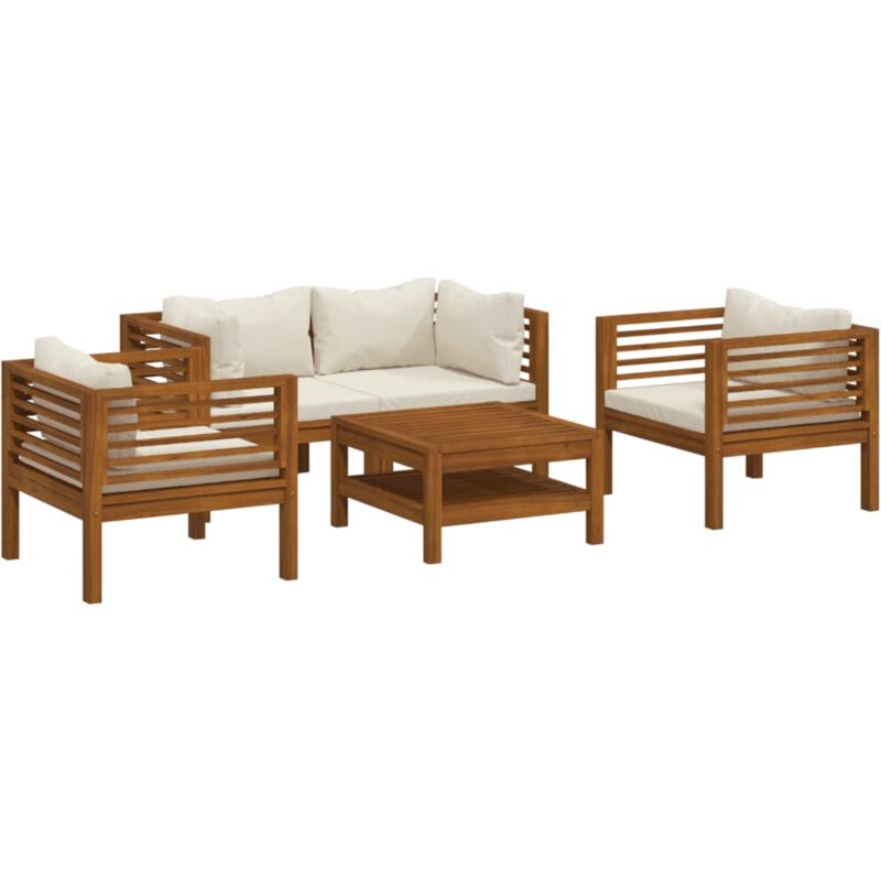 foto del prodotto vidaxl set divani da giardino 5 pz con cuscini crema in legno acacia