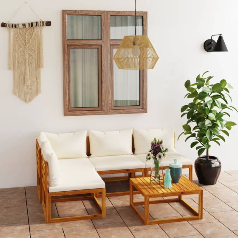 foto del prodotto vidaxl set divani da giardino 5 pz con cuscini crema massello acacia
