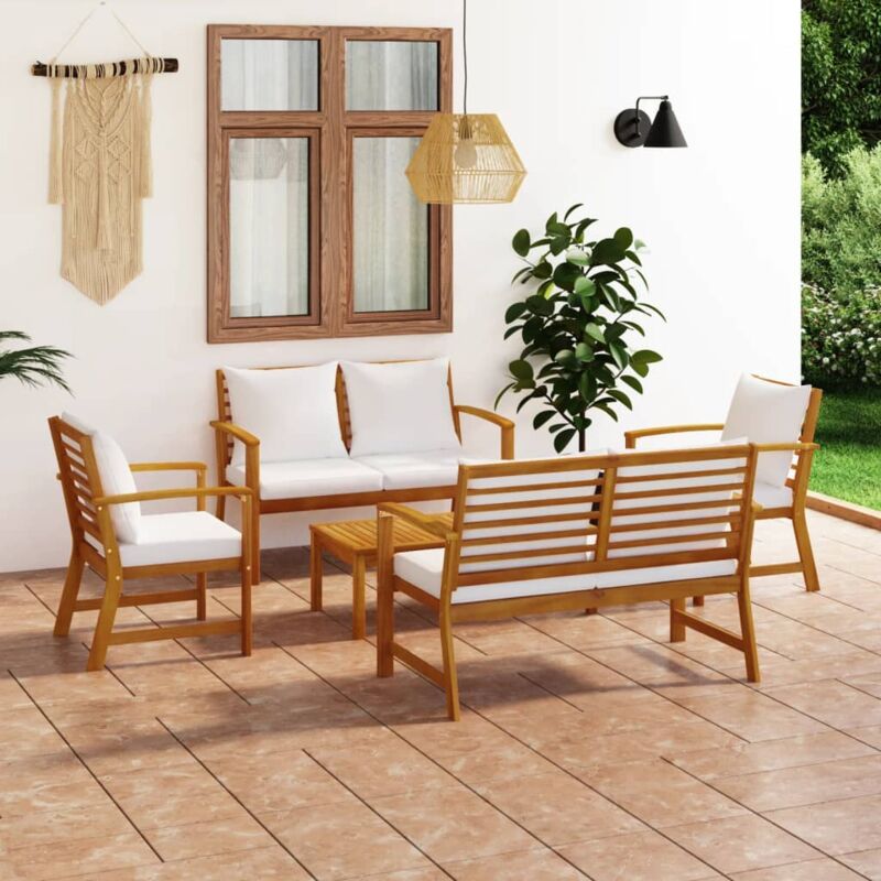 foto del prodotto vidaxl set divani da giardino 5 pz con cuscini in legno acacia grigio colore crema