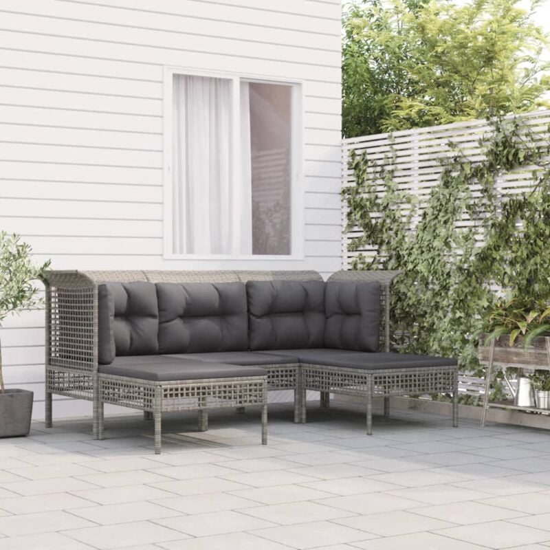foto del prodotto vidaxl set divani da giardino 5 pz con cuscini in polyrattan grigio 301454