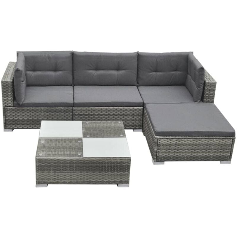 foto del prodotto vidaxl set divani da giardino 5 pz con cuscini in polyrattan grigio