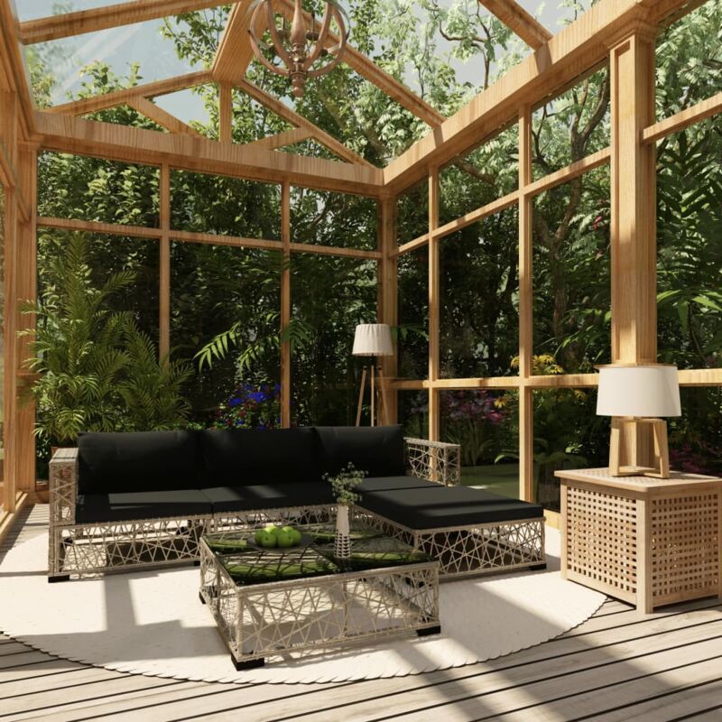 foto del prodotto vidaxl set divani da giardino 5 pz con cuscini in polyrattan grigio