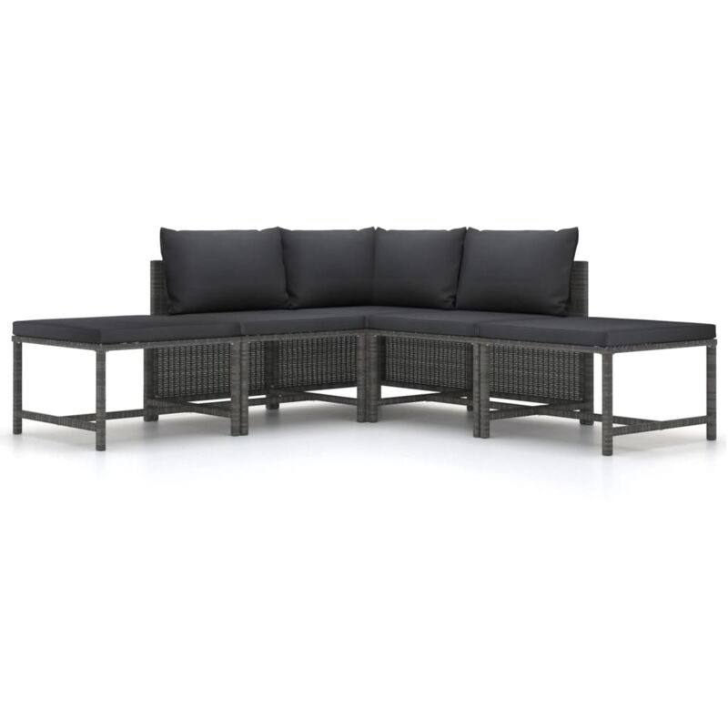 foto del prodotto vidaxl set divani da giardino 5 pz con cuscini in polyrattan grigio
