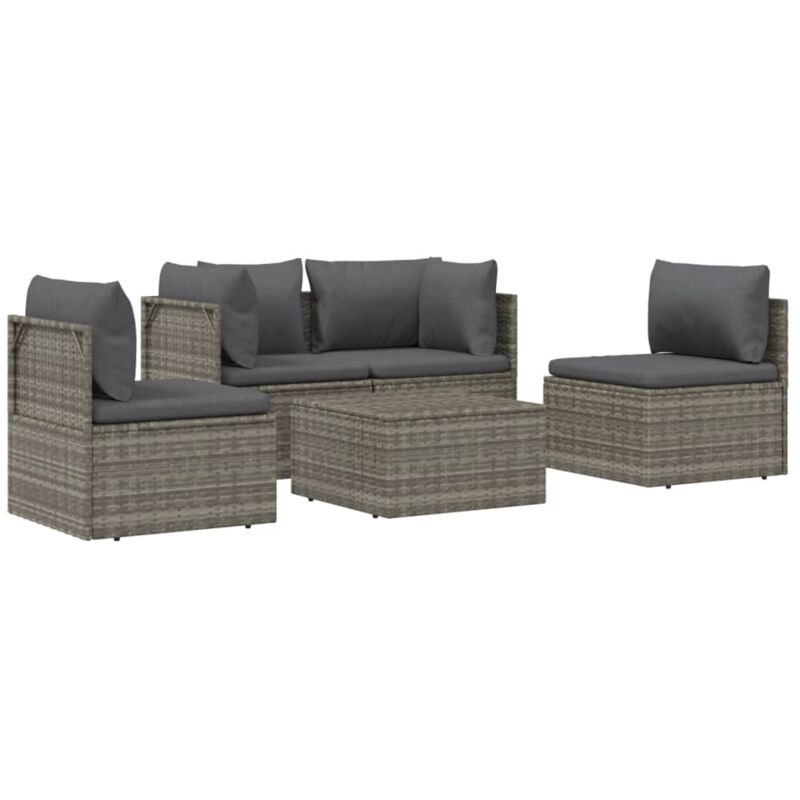 foto del prodotto vidaxl set divani da giardino 5 pz con cuscini in polyrattan grigio