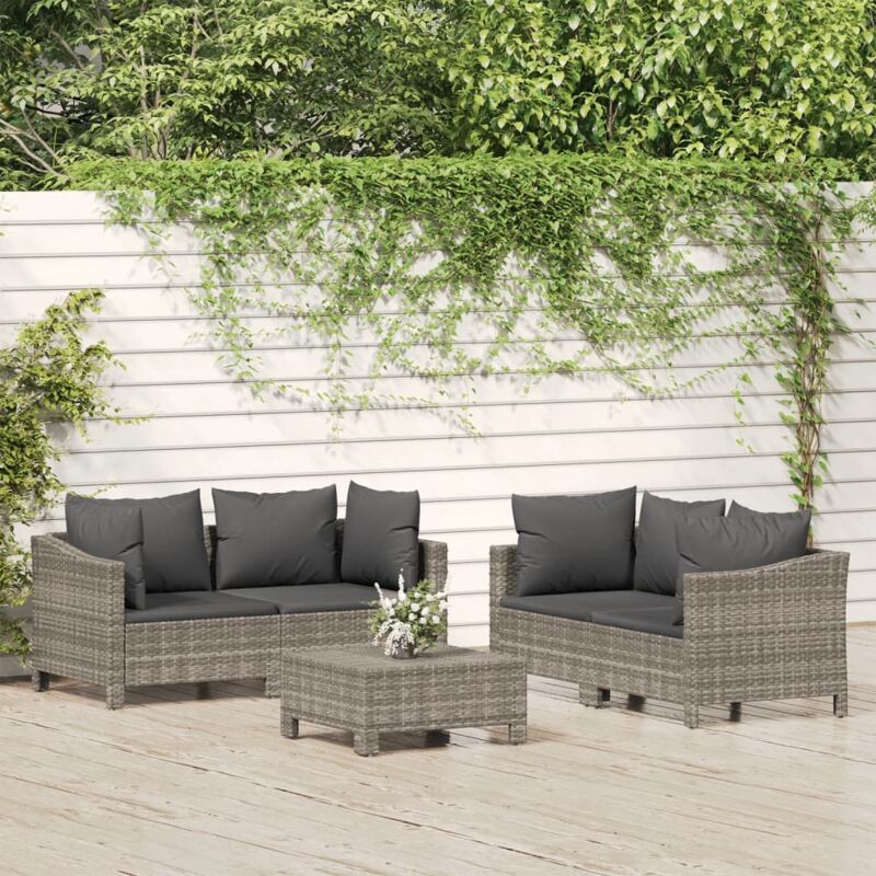 foto del prodotto vidaxl set divani da giardino 5 pz con cuscini in polyrattan grigio