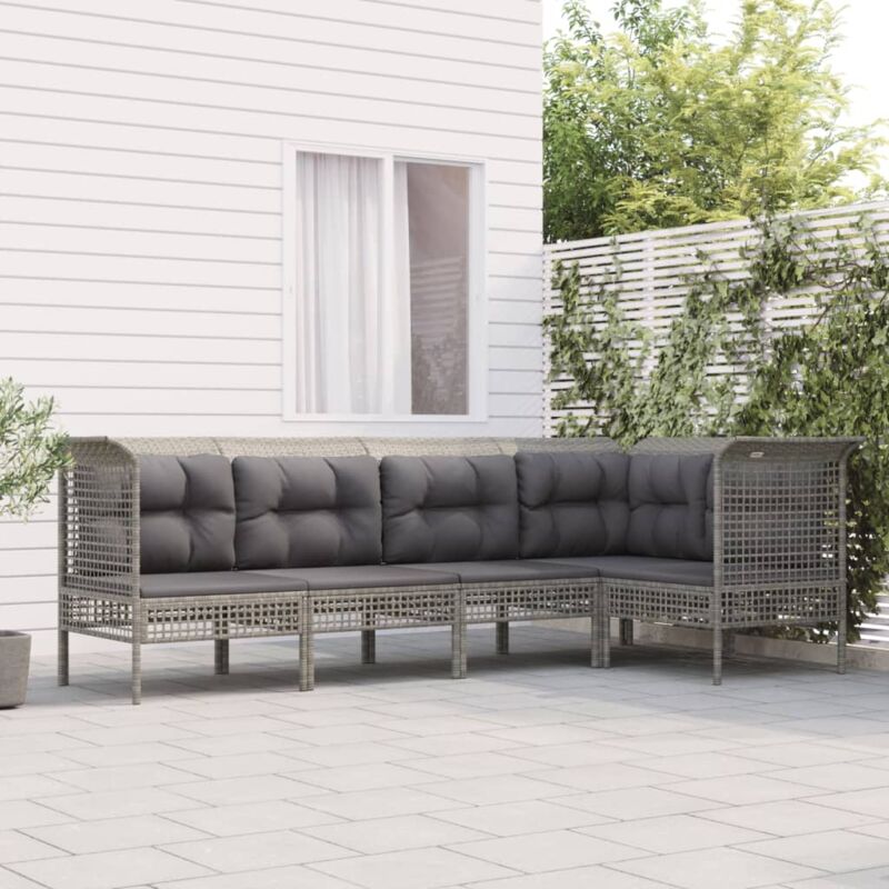 foto del prodotto vidaxl set divani da giardino 5 pz con cuscini in polyrattan grigio